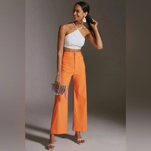 Anthropologie The Colette Wide Leg Pants Linen Cotton Flame Red Size 4